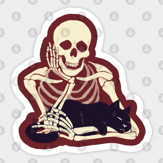 Cat and Skeleton Sticker by SarahWrightArt